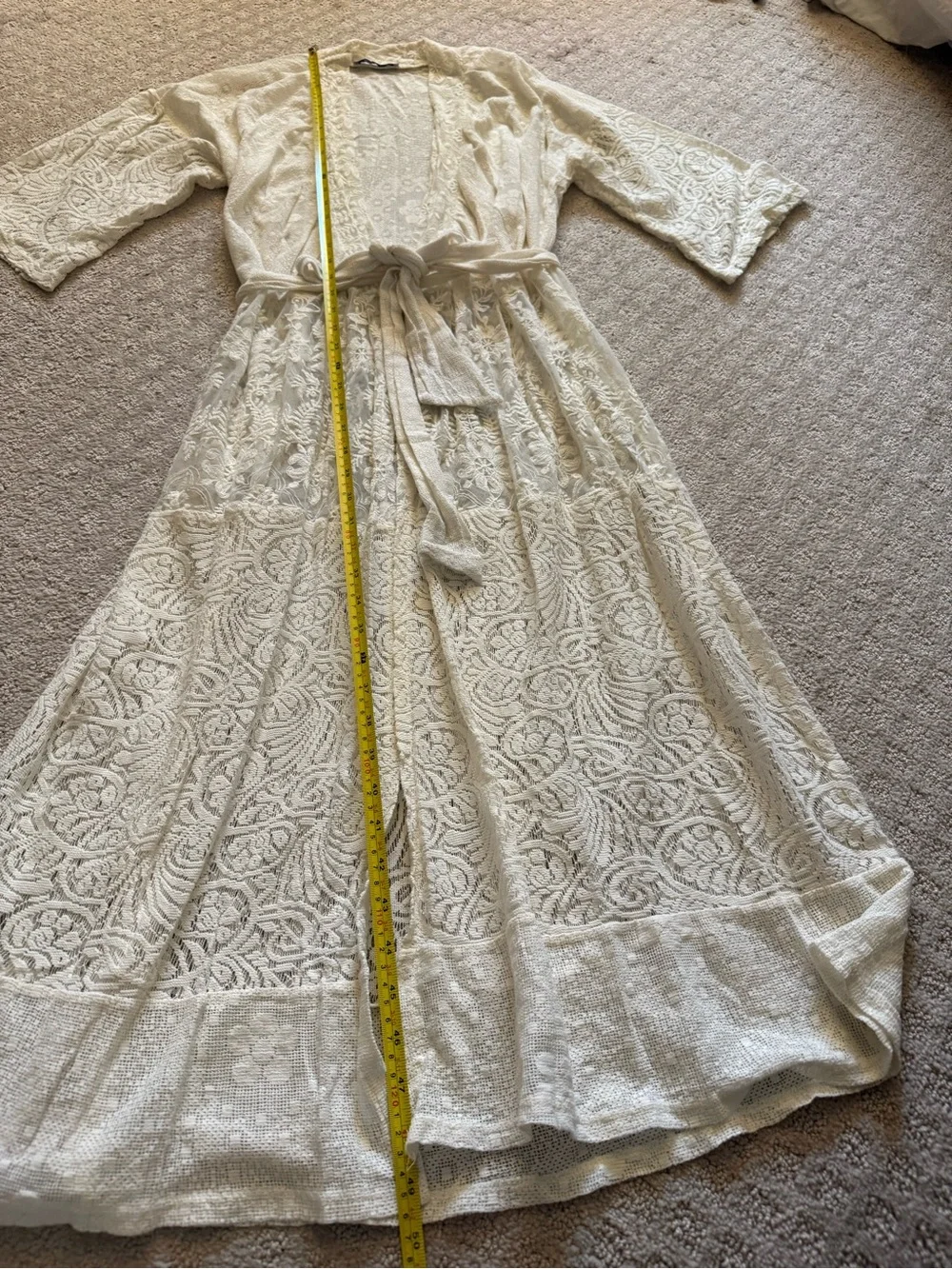 ZARA Cream Lace Kimono Duster Flowing Wrap Dress Cover-Up Beach Vacation Boho M